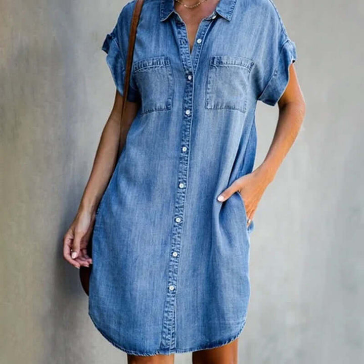 Alyssa - Elegant Denim Dress with Tummy Coverage