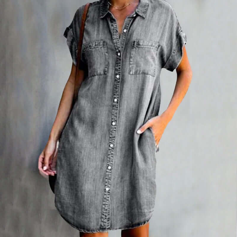 Alyssa - Elegant Denim Dress with Tummy Coverage