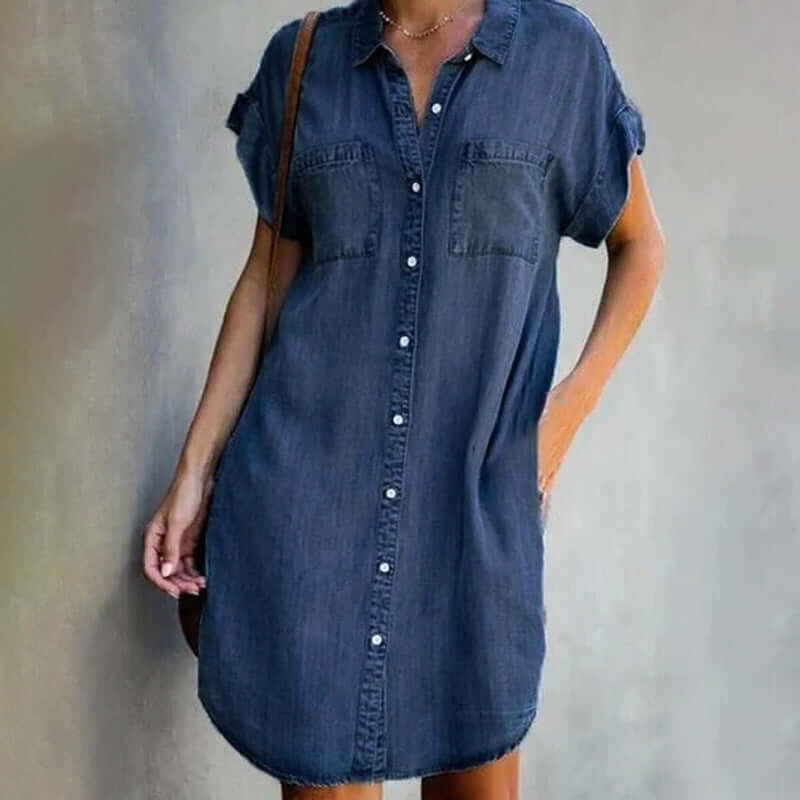 Alyssa - Elegant Denim Dress with Tummy Coverage