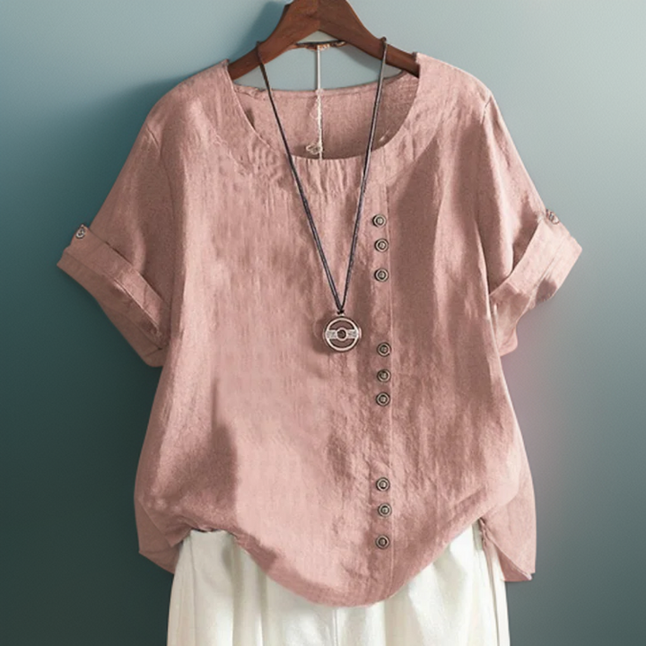 Alicia™ | Linen Button Detail T-Shirt